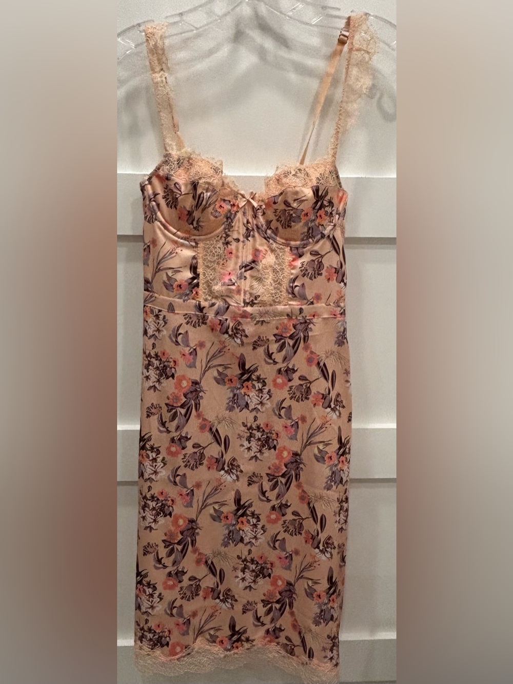 Victoria's Secret Blush Floral Lace-Trim Satin Chemise / Slip Dress